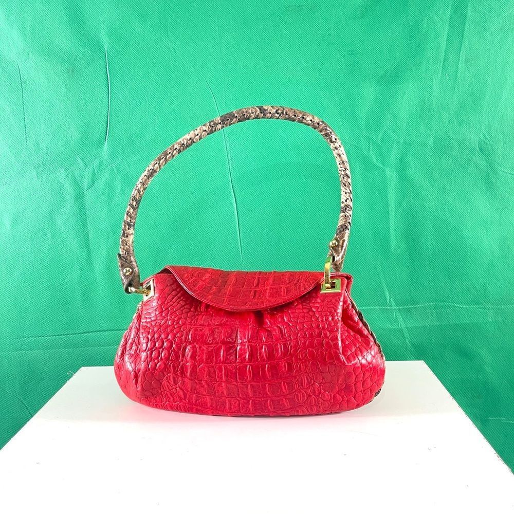 Fontanelli Handbag, red leather with snake skin